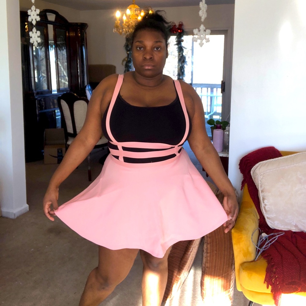 Pink Cage mini skirt/pinafore